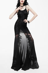 Black Floral Pattern Floor Length Sexy Lace Fishtail Gothic Womens Dress